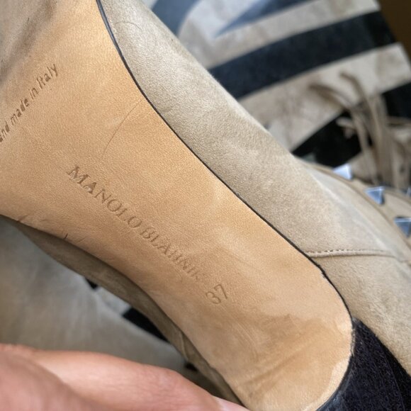 MANOLO BLAHNIK Suede Fringe Western Boots Heels - Picture 8 of 16